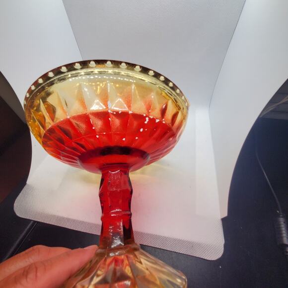 Vintage Amberina Glass Pedestal Footed Compote Candy Dish Orange Red - Picture 6 of 7
